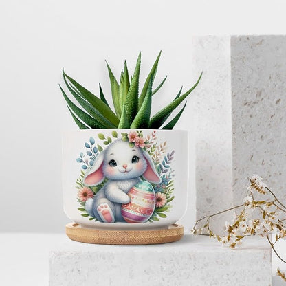 DreamAutumn Easter Bunny Rabbit Ceramic Planters Ceramic Pots with Saucers Orchid Pots for Plants Succulents Pots Office Desk Garden Balconys New Home Decor,Gifts for Mom Mother Grandmother