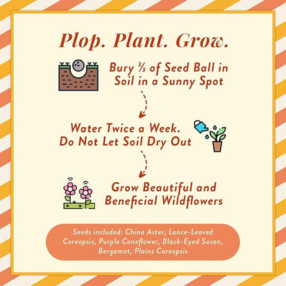Modern Sprout Wildflower Seed Ball Poop - Easter Basket Essentials - Non-GMO, Hand-Rolled Clay Seed Bombs with Wildflower Seeds - Gardening Gift Set for Kids & Adults - (Easter Plop - Pack of 3)