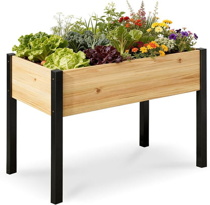 DoCred Raised Garden Bed, 45.7" x 22.8" x 31.5" Large Elevated Wooden Horticulture Planter Box with Metal Legs Standing Growing Bed Planter for Gardening, Balcony, Backyard, Patio