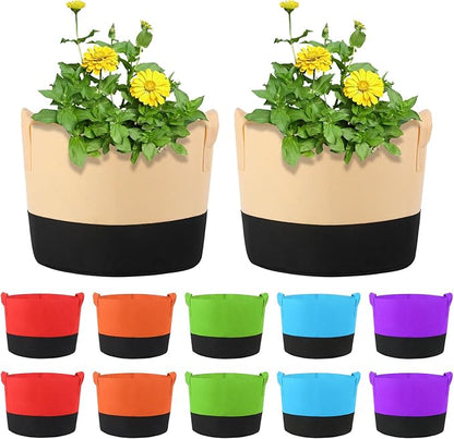 12 Pack 5 Gallon Grow Bags Colorful Fabric Plant Pots with Handles 5 Gal Garden Grow Bags Fabric Grow Pots Plant Growing Bags Vegetable Planting Bags for Garden and Outdoor (5 Gallon)