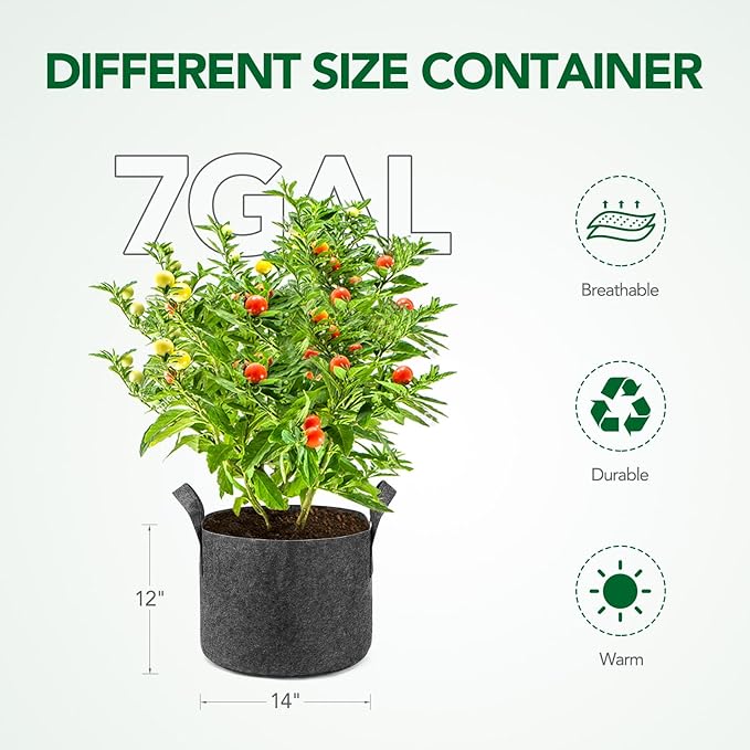 Delxo 12-Pack 7 Gallon Grow Bags Heavy Duty Aeration Fabric Pots Thickened Nonwoven Fabric Pots Plant Grow Bags