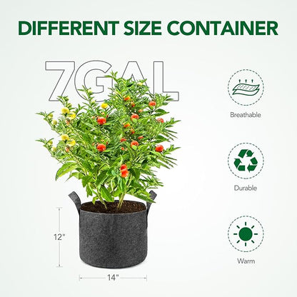 Delxo 12-Pack 7 Gallon Grow Bags Heavy Duty Aeration Fabric Pots Thickened Nonwoven Fabric Pots Plant Grow Bags