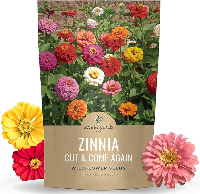 Zinnia Cut & Come Again Mix - Bulk 1 Pound Pouch - 60,000 Flower Seeds for Planting - Zinnia elegans