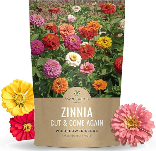 Zinnia Cut & Come Again Mix - Bulk 1 Pound Pouch - 60,000 Flower Seeds for Planting - Zinnia elegans