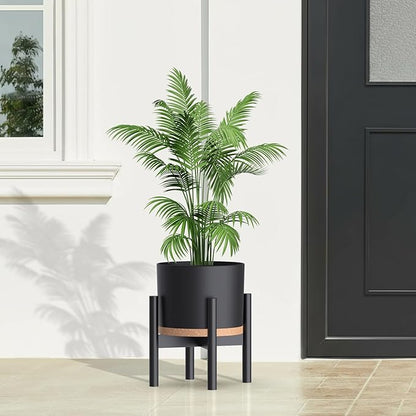 (3 Pack) 10 Inch Plant Pot with Drainage and Saucers, 10/9/8 Inch Plastic Plant Pots for Indoor Plants, Modern Round Planter Set for Flowers, Herbs, Garden Decor (Black-Brown)