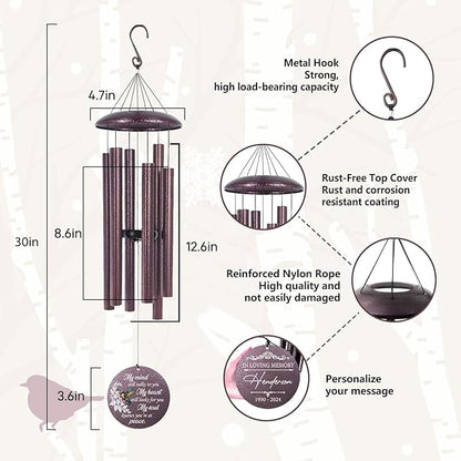 ASTARIN 36" Large Deep Tone Personalized Sympathy Wind Chimes, Memorial Wind Chime for Loss of Mother Father Loved One, Bereavement Gifts Decor Outdoor Patio Garden Graveyard, Produced in USA