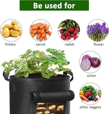 AA003-7 3-Pack 7 Gallon Potato Grow Bags，Garden Vegetable Planter with Handles，Grow Bags with Flap Plant Container Planter Pot for Potato Tomato and Vegetables ，Black, Beige and Green.