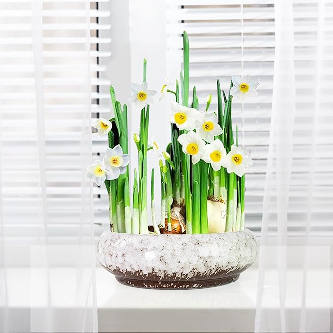 Lotus Bowl Planter - 7.3 Inch Large Lotus Flower Bowl for Water Plants, Ceramic Hydroponic Planter Water Lily Bowl for Planting Aquatic and Indoor Succulent Plants and Bonsai