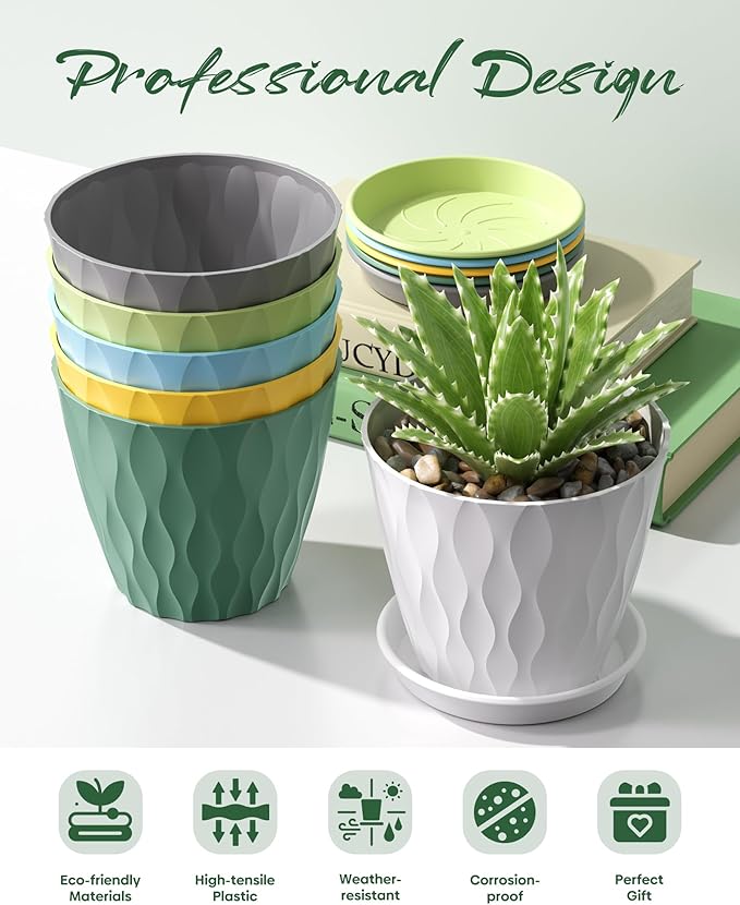 4 Inch Plant Pots with Drainage Holes, 6 Set Plastic Indoor Flower Pots, Succulent Pots for Orchids, Violets, Succulents, Herbs, and Other Small Plant, 6 Colors