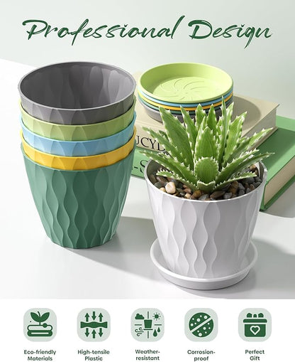 4 Inch Plant Pots with Drainage Holes, 6 Set Plastic Indoor Flower Pots, Succulent Pots for Orchids, Violets, Succulents, Herbs, and Other Small Plant, 6 Colors