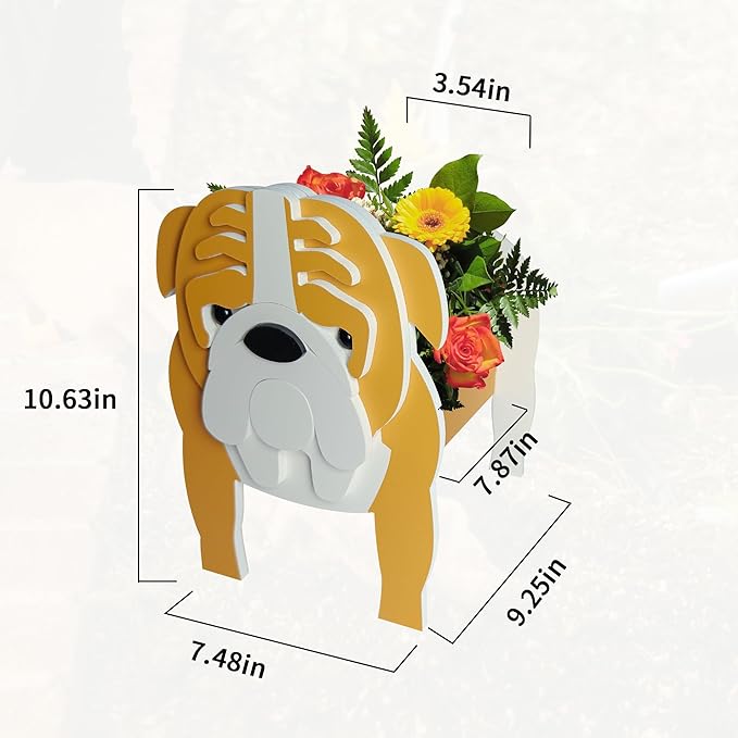 Brown English Bulldog Dog Planter, Cute Animal Shape Flower Planters, Plant Pots for Indoor/Outdoor Garden Decor, Unique Gifts/Souvenirs for Pet Lovers