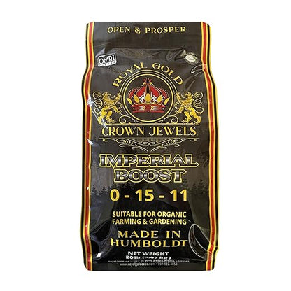 Royal Gold Crown Jewels Organic Imperial Boost 0-15-11 Dry Soluble Fertilizer, 20 lbs - for Excellent Fruit and Flower Production, Encourages Late Season Blossoms