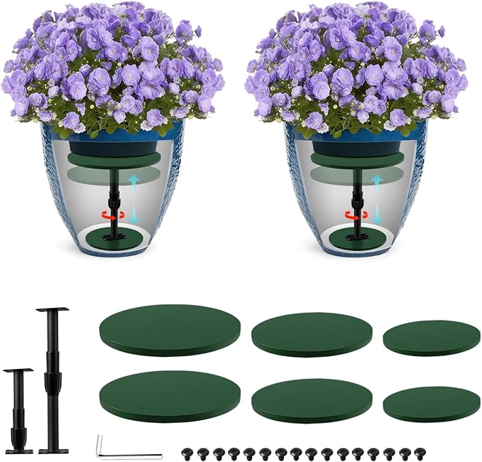 2 Pack Adjustable Height Plant Risers for Inside Pots, 7.5-12" Planter Inserts for Large Pots, Pot Fillers for Tall Square Round Taper Planters (6" 8" 10" Base or Top)