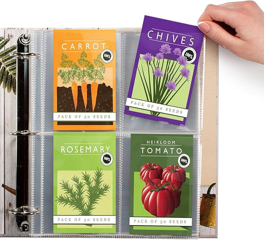 80 Pockets Seed Storage Organizer Sleeves (10 Pack) Slot Size 3.5x5, 4 Pocket Garden Seed Organizer, Clear Sleeves for Seed Packet Storage, Seed Keeper, Seed Organizer Binder