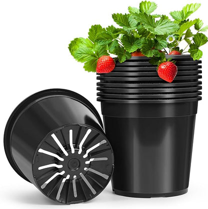 10 Pack 2 Gallon Pots for Plants, 2 Gallon Plastic Plant Pots with Drainage, Sturdy Plastic Pots for Plants, Flowers, Succulent Outdoor Indoor