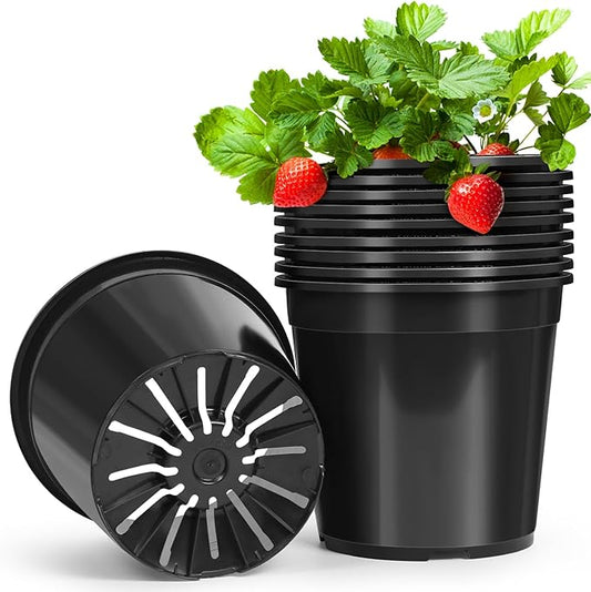 10 Pack 2 Gallon Pots for Plants, 2 Gallon Plastic Plant Pots with Drainage, Sturdy Plastic Pots for Plants, Flowers, Succulent Outdoor Indoor