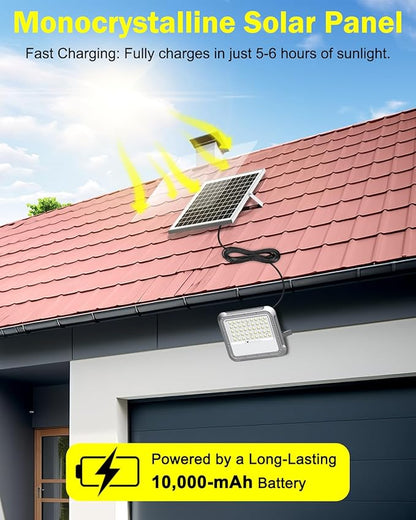 Outdoor Solar LED Flood Lights: Waterproof Security Patio Lights with Remote Control, 6500K Bright Illumination Dawn to Dusk Lighting for Fence, Yard, Backyard, Wall, House