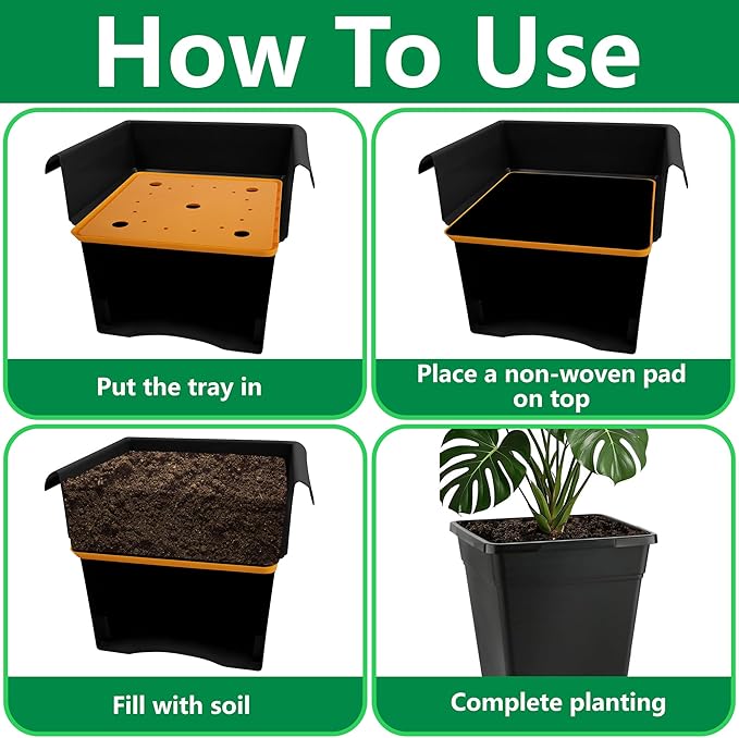 13" Square Planter Insert, Reusable Large Plant Pots Insert with Liner and Drainage Holes, Plastic Pot Fillers for Indoor and Outdoor Plants Containers (16''-19'')