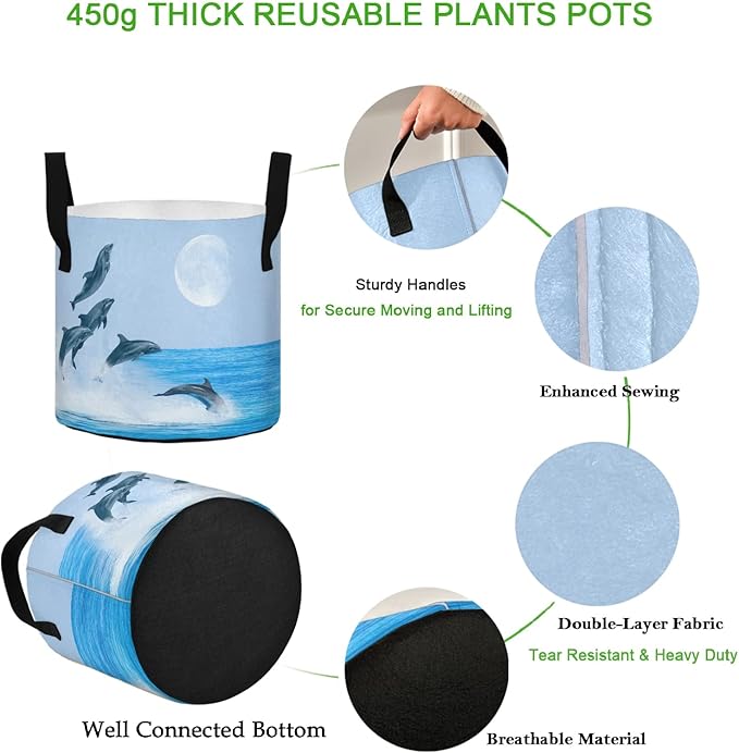 10 Gallon Jumping Outer Water Dolphins Breathable Grow Bag Heavy Duty Planter Pot Containers with Handles for Potato Tomato Fruits Flowers Vegetables