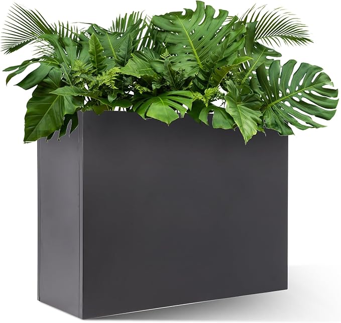 Metal Tall Rectangular Planter 32" L x 12" W x 24" H – Heavy Duty Steel Large Planter Box with Drainage Holes & Removable Shelf – Outdoor & Indoor Tall Flower Planter for Patio, Porch, Yard & Balcony