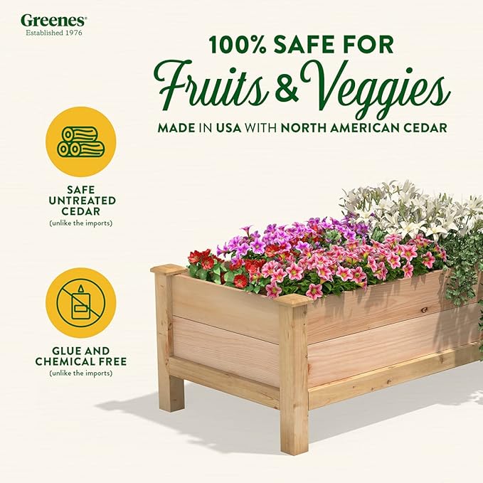 Greenes Fence Premium Cedar Elevated Garden Bed, 24" W x 48" L x 19" H - Made in USA with North American Cedar