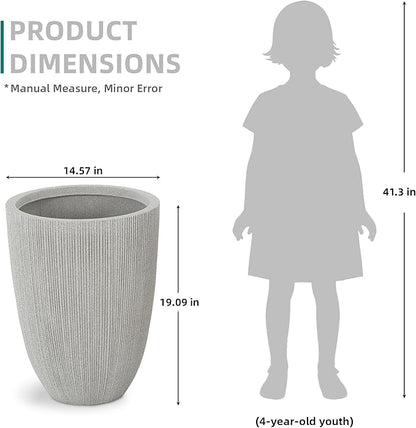 19" Tall Planter for Indoor Outdoor Plants, Set of 2 Large Flower Pot with Drainage Hole, Weather/UV-Resistant Resin Planters for Garden Patio Porch Home office Decor, Mediterranean Beige Fluted