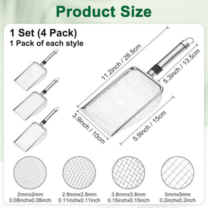 4-Pack Gardening Soil Sifter, 2.5/3.3/4/6 mm Mesh Stainless Steel Sand Soil Compost Sieve with Stainless Steel Handle for Sand/Dirt/Rock Compost [Silver Tone]