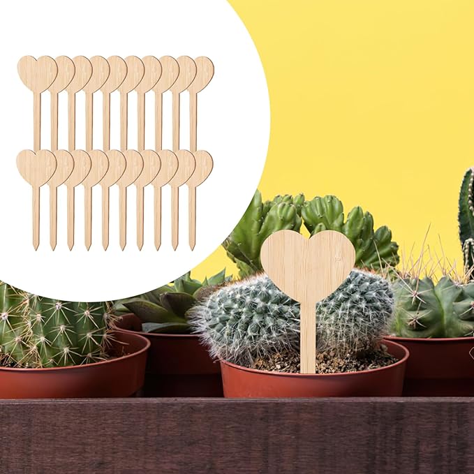 20Pcs Wooden Heart Design Plant Labels Garden Markers for Potted Plants Durable Wooden Tags for Plant Identification and Decoration Indoor and Outdoor Use