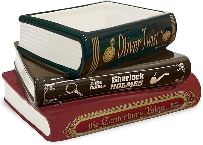 Steel Mill & Co Original Small Book-Shaped Decorative Planter, Ceramic Planter for Cute Home Decor, Unique Bookshelf Planter for Book Lovers (Oliver Twist/Sherlock Holmes/The Canterbury Tales)