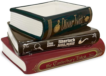 Steel Mill & Co Original Small Book-Shaped Decorative Planter, Ceramic Planter for Cute Home Decor, Unique Bookshelf Planter for Book Lovers (Oliver Twist/Sherlock Holmes/The Canterbury Tales)