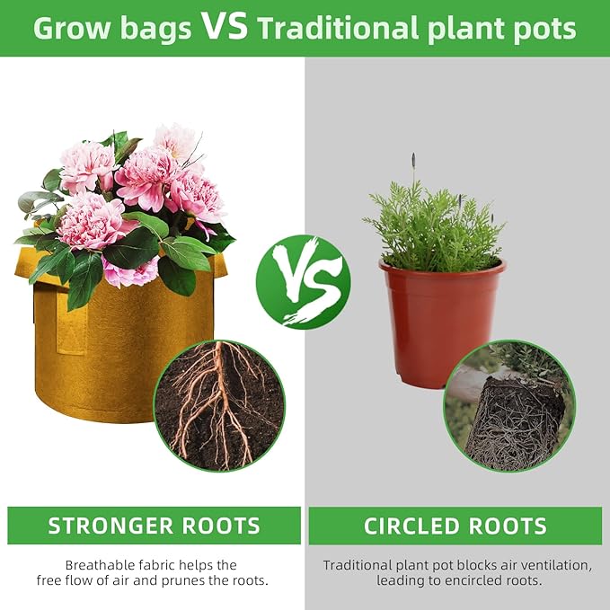 12-Pack 5 Gallon Plant Grow Bags, Thickened Nonwoven Fabric Pots with Handles, Vegetable Planter Bags Containers, Cloth Planters for Garden Vegetable/Flower/Plant/Fruits Outdoor (Brown)