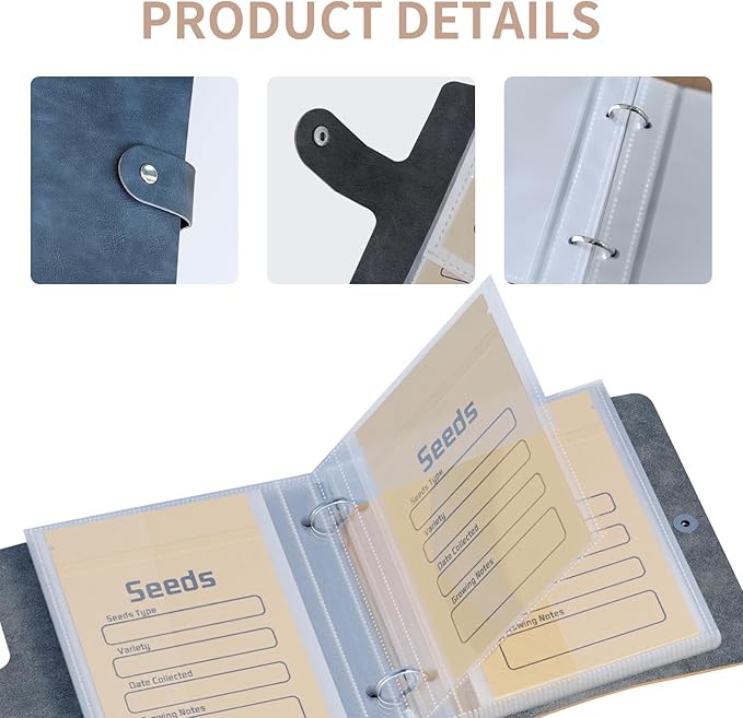 Seed Organizer Binder with 50 PCS Resealable Seed Envelopes - 50 Storage Pockets, 3.5x5 Inch Clear Sleeves, Seed Saver for Garden Lover - Pink
