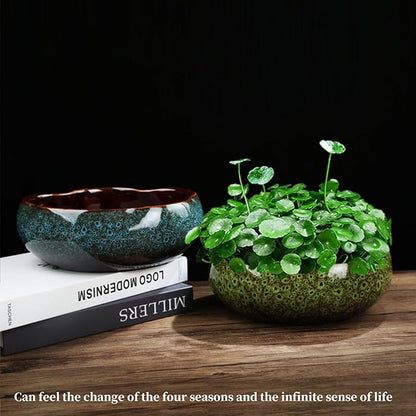 Lotus Bowl Planter,Round Lotus Bowl,Ceramic Lotus Flower Bowl,Lotus Bowls for Planting in Water Indoors,Applicable to Bonsai Bowl Lotus Flower,Succulent Plants Hydroponic Plant Home Decor (Blue+S)