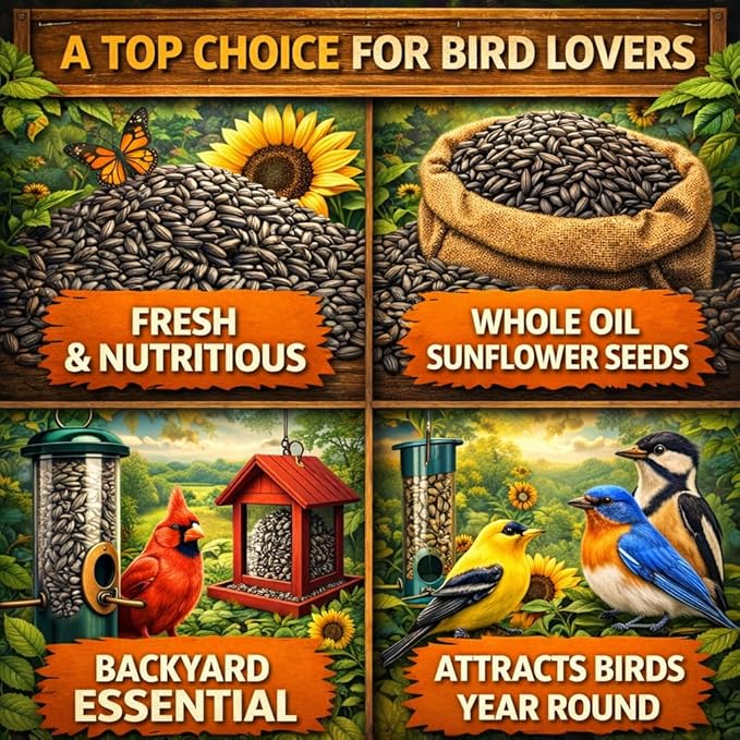 Premium Black Sunflower Seeds – | 2 LB Bulk Value Pack | Natural Wild Bird Seed for Backyard Feeders, High-Energy Food for Songbirds