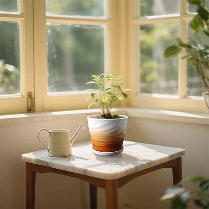 6 Inch Plant Pot,Ceramic Planter with Drainage and Saucer,Ceramic Pots for Plants,Indoor Plant pots,planters for Indoor Plants(6.7 in Diameter,2 Pack)