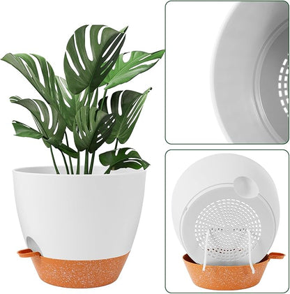 GARDIFE 12 inch planters, Plant Pots,Self Watering Pots, 2 Pack Large Plastic Flower pots with Deep Reservior and High Drainage Holes for Indoor Outdoor Plants and Flowers, White