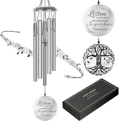 Sympathy Wind Chimes for Loss of Loved One, Memorial Windchimes for Lost Father Mother, Remembrance Bereavement Gift, in Memory of Dad Mom Metal Funeral Decor for Garden Outdoor (39“ Silver)