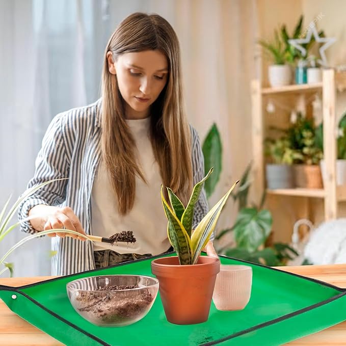 Plant Repotting Mat 26.8" X 26.8",Square Succulent Gardening Mat Waterproof Transplanting Mat Thickened Foldable Soil Change Mat and Potting Soil Mess Control Tidy Tray Repotting Mat