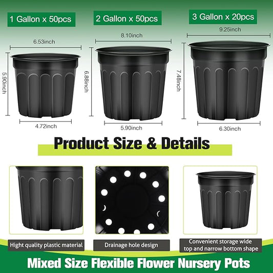 120 Pack 1 2 3 Gallon Plant Nursery Pots with 120 Plant Labels Thickened Flexible Plastic Pots for Plants Disposable Garden Pot Flower Container for Succulents Seedling Cuttings Transplanting