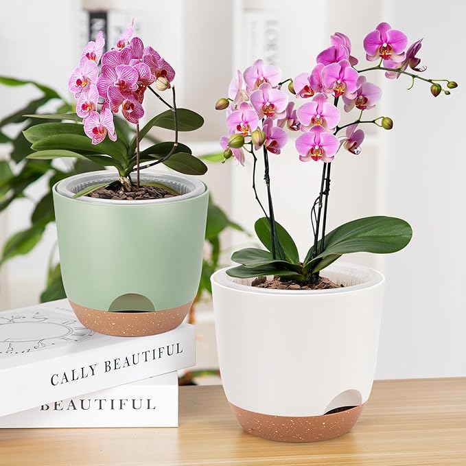 Sxueg Self Watering Orchid Pots for Indoor Plants,5.8 Inch Macetas para Orqudeas,Flower Pots for Indoor Plants with Holes(White)