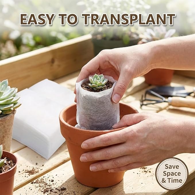 gardtree 400PCS Small Plant Nursery Bags 3.1x3.9 Inch, Biodegradable Non-Woven Seedling Bags, Breathable & Sturdy Grow Bags for Succulents Vegetables, Easy Transplant, Space-Saving for Home Garden