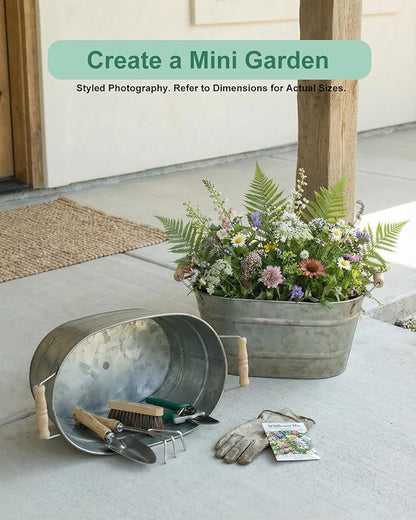 vensovo Galvanized Metal Oval Planter Buckets with Handles – Set of 3 Rustic Farmhouse Flower Tubs with Drain Holes & Plugs, Vintage Small Pots for Herbs, Succulents, Wedding or Tabletop Decor