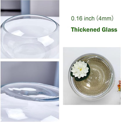 10-Inches Large Lotus Bowl Planter Clear Glass Lotus Flower Succulent Bowl Indoor Hydroponic Aquatic Plant Bonsai Terrarium Table Centerpiece Lotus Pot Can Double As a Fish Tank (Large)