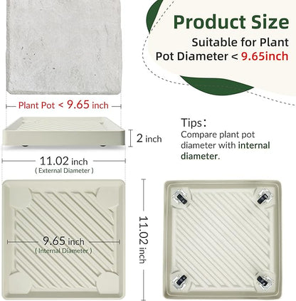 2PCS Square Plant Caddy with Hidden Wheels, Heavy Duty Rolling Plant Stand Caddy with Wheels, Pot Base for Indoor Outdoor, Beige, 11 inches