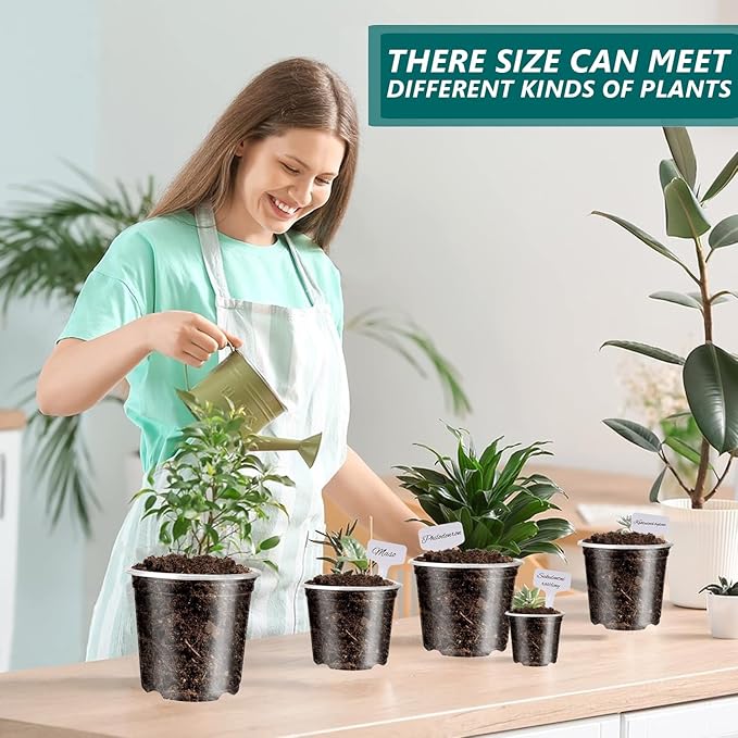 MAFONE Clear Nursery Pots 5/4/3.5 Inch, Plastic Seed Starter High Transparency Plastic Seedling Plant Pot with Drainage Holes15 Labels (15Pcs)