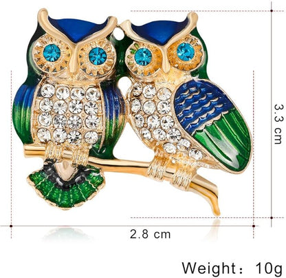 Rhinestone Owl Brooch Pin for Women Cute Big Cartoon Cat Eye Stone Owl Bird Brooch Unique Double Owl Brooch Pin Clothes Bag Hat Dress Jewelry