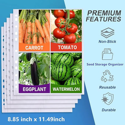50 Pack 3.5x5” Seed Storage Sleeves, 400 Pockets Garden Seeds Storage Organizer Pages Seed Keeper, Top Loading Clear Seed Organizer Sheet Photo Sleeves for Binder