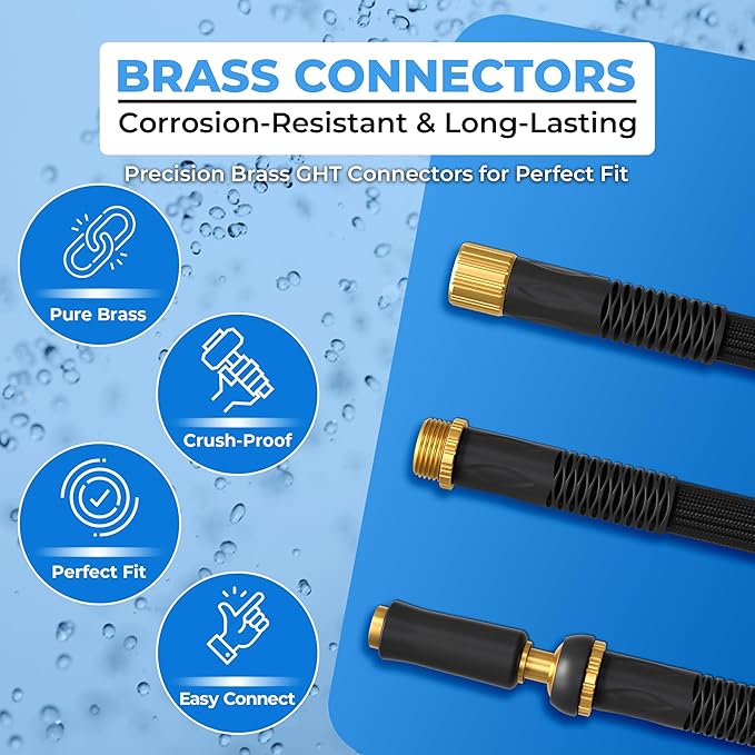 TITAN Garden Hose | Flexible, Lightweight, Kink-Free & Durable Hybrid Water Hose with Heavy Duty Brass Connectors & High-Pressure Jet Nozzle (25FT x 5/8”)