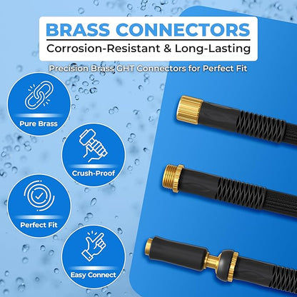 TITAN Garden Hose | Flexible, Lightweight, Kink-Free & Durable Hybrid Water Hose with Heavy Duty Brass Connectors & High-Pressure Jet Nozzle (75FT x 5/8”)