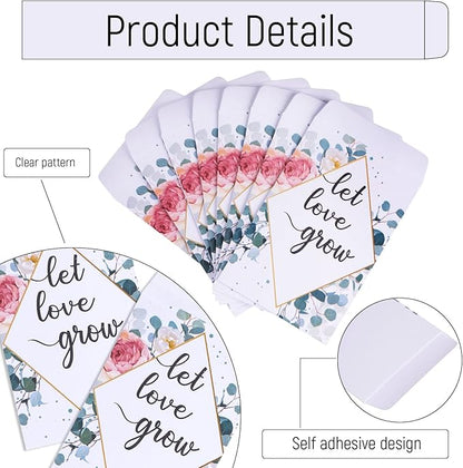 Whaline 200 Pack Watercolor Wedding Favor Seed Packets Self-Adhesive Let Love Grow White Envelope Rustic Small Flower Seeds Storage Packets for Garden Office Wedding Gift Party Favors, 3.5 x 2.4 Inch